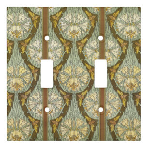 Sage Green Art Nouveau Lily Insect Pattern Light Switch Cover