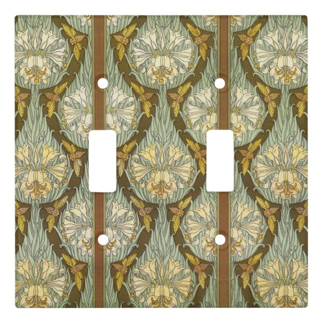 Sage Green Art Nouveau Lily Insect Pattern Light Switch Cover (Front)