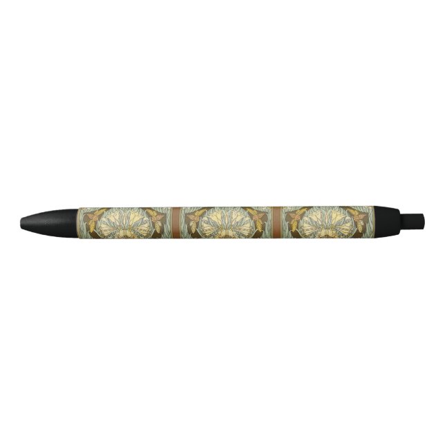 Sage Green Art Nouveau Lily Insect Pattern Pen (Front)