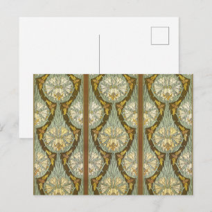 Sage Green Art Nouveau Lily Insect Pattern Postcard