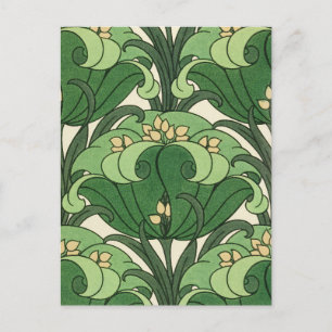 Sage Green Art Nouveau Lotus Floral Pattern Postcard
