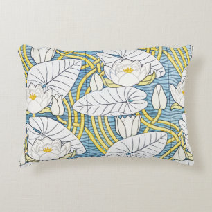 Sage Green Art Nouveau Water Lily Pattern Accent Pillow