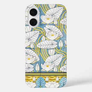 Sage Green Art Nouveau Water Lily Pattern iPhone 16 Case
