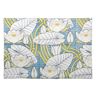 Sage Green Art Nouveau Water Lily Pattern Cloth Placemat