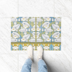 Sage Green Art Nouveau Water Lily Pattern Doormat