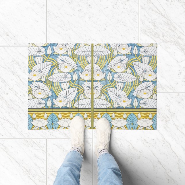Sage Green Art Nouveau Water Lily Pattern Doormat (Indoor)