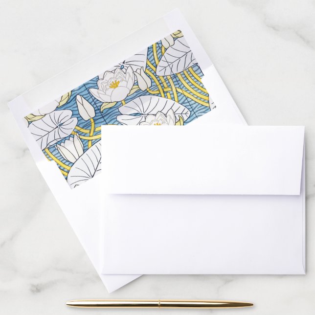 Sage Green Art Nouveau Water Lily Pattern Envelope Liner (Desk)