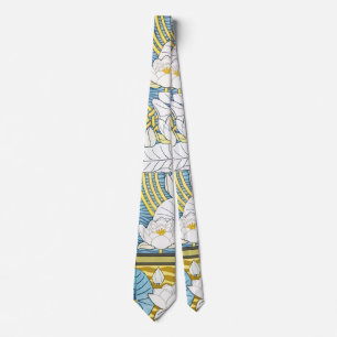 Sage Green Art Nouveau Water Lily Pattern Neck Tie