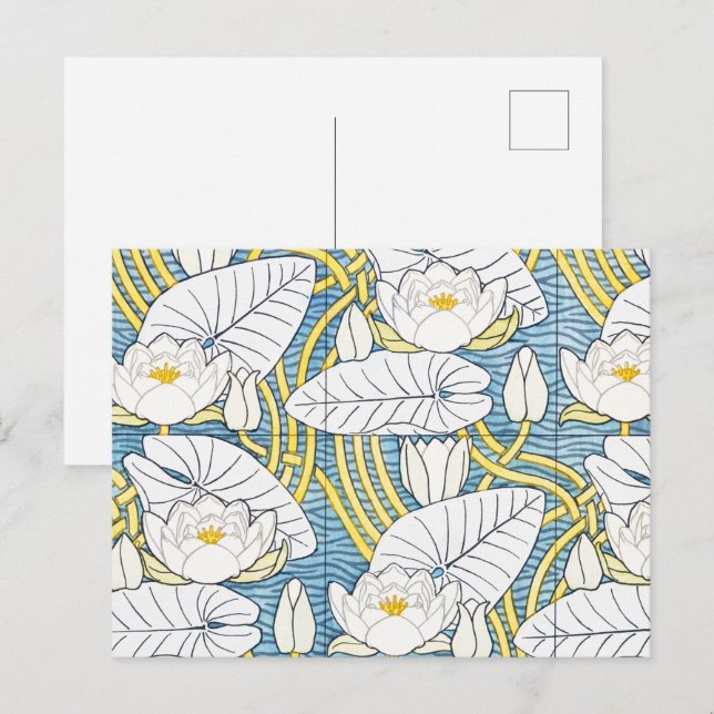 Sage Green Art Nouveau Water Lily Pattern Postcard (Front/Back)