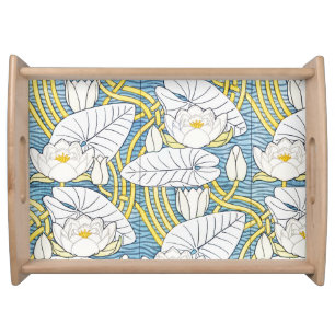 Sage Green Art Nouveau Water Lily Pattern Serving Tray
