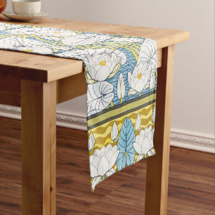 Sage Green Art Nouveau Water Lily Pattern Short Table Runner