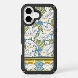 Sage Green Art Nouveau Water Lily Pattern iPhone 16 Case