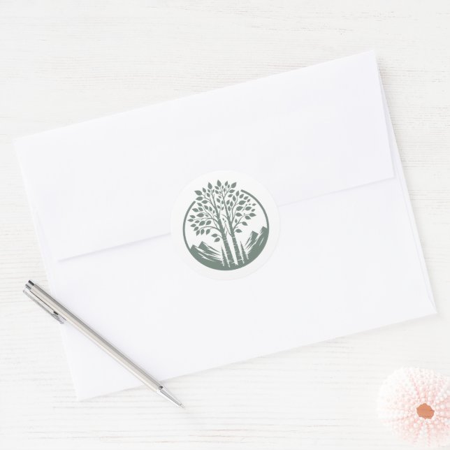 Sage Green Aspen Tree Wedding Classic Round Sticker (Envelope)