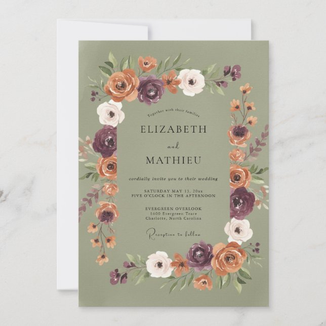 Sage Green Atmospheric Autumnal Wedding Invitation (Front)