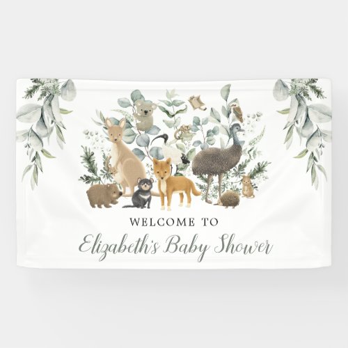 Sage Green Australian Animals Neutral Baby Welcome Banner