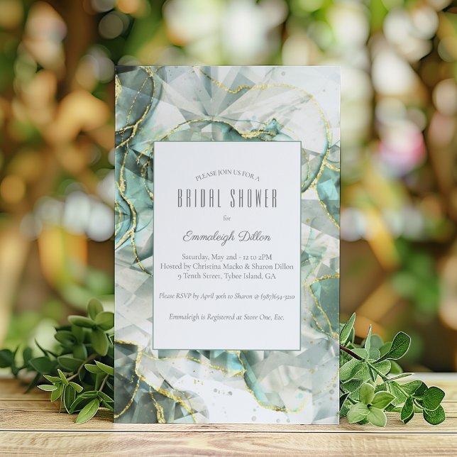 Sage Green Aventurine Crystal Bridal Shower Invitation (Creator Uploaded)