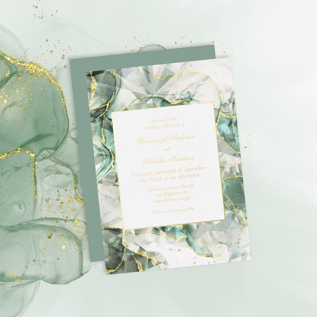 Sage Green Aventurine Crystal Wedding Foil Invitation (Creator Uploaded)