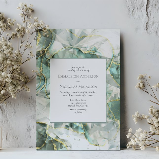 Sage Green Aventurine Crystal Wedding Invitation (Creator Uploaded)