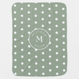Sage Green Baby Blanket Dots, Name, Initial