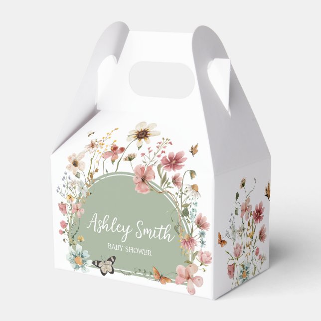 Sage Green Baby Bloom Baby Shower Favor Boxes (Front Side)