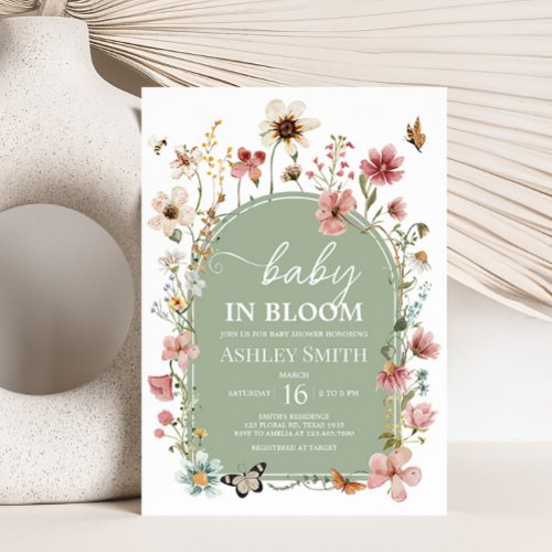 Sage Green Baby Bloom Baby Shower Invitation