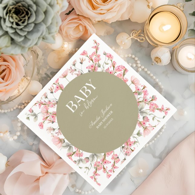 Sage Green Baby Bloom Baby Shower Invitation Napkins (Creator Uploaded)