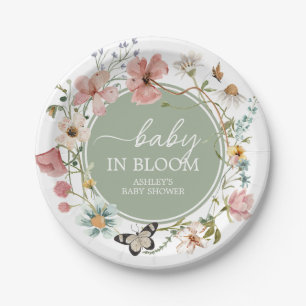 Sage Green Baby Bloom Baby Shower Paper Plates