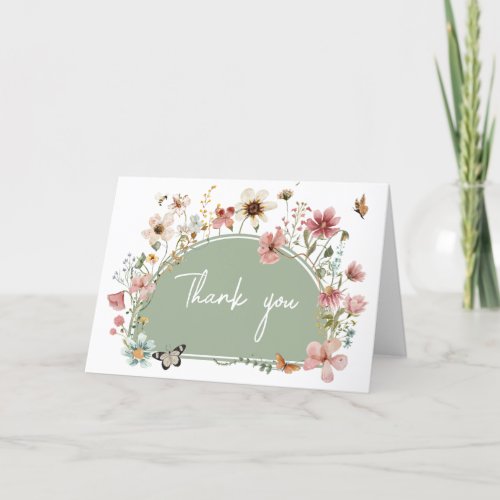 Sage Green Baby Bloom Baby Shower Thank You Card