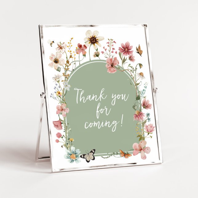 Sage Green Baby Bloom Thank you for Coming Poster (Gender Neutral Wildflower Baby Shower Thank you for Coming Sign)