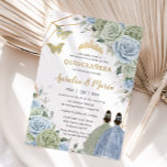 Sage Green Baby Blue Floral Twins Gold Quinceañera Invitation<br><div class="desc">Personalize this lovely sage green and baby blue floral twins invitation card easily and quickly. Simply click the "Edit Using Design Tools" button to modify the text, wording, font style, font size, and font color. You can also add or remove text, and move or remove images. The butterflies, quince girls...</div>