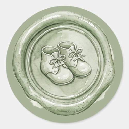 Sage Green Baby Booties Faux Wax Seal Baby Sticker