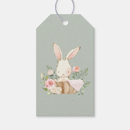Sage Green Baby Bunny Baby Shower Gift Tags