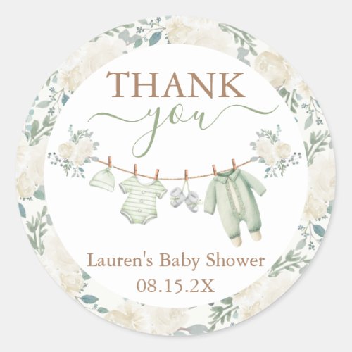 Sage Green Baby Clothes Baby Shower Classic Round Sticker