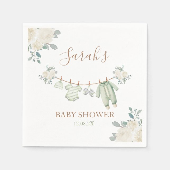 Sage Green Baby Clothes Baby Shower Napkins (Front)