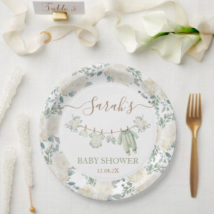 Sage Green Baby Clothes Baby Shower Paper Plates