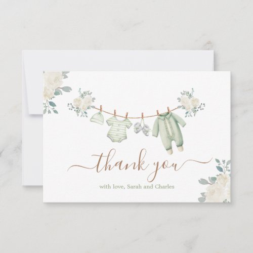 Sage Green Baby Clothes Baby Shower Thank You Card