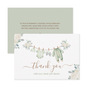 Sage Green Baby Clothes Baby Shower Thank You Card