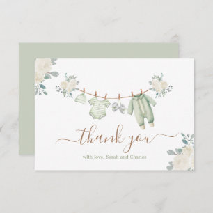 Sage Green Baby Clothes Baby Shower Thank You Card