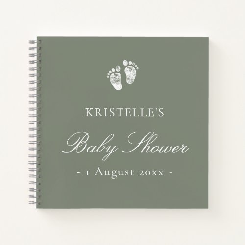 Sage Green Baby Footprint Baby Shower Guest Book