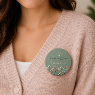 Sage Green Baby in Bloom Shower Auntie To Be Button