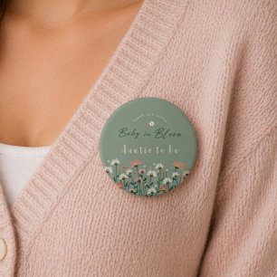 Sage Green Baby in Bloom Shower Auntie To Be Button