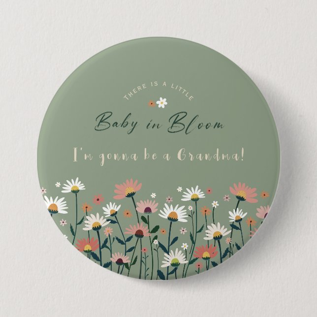 Sage Green Baby in Bloom Shower Grandma Button (Front)