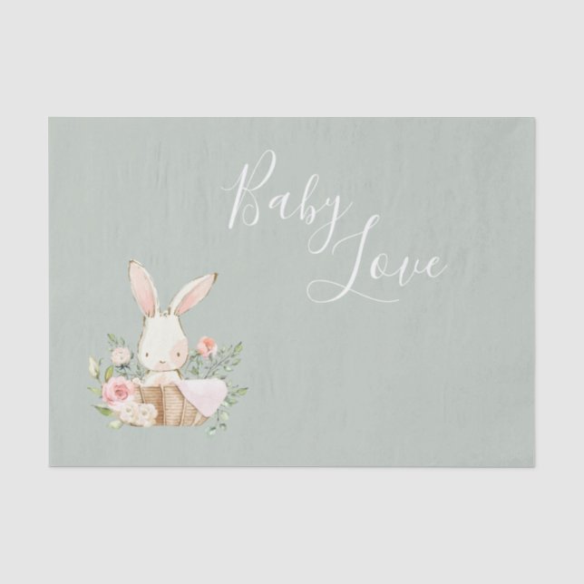 Sage Green Baby Love Script Elegant Baby Shower  Tissue Paper (Front)
