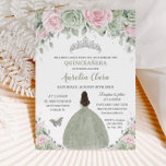 Sage Green Baby Pink Floral Silver Quinceañera Invitation<br><div class="desc">This chic Quinceañera invitation features a quince girl dressed in a lovely sage green dress, beautiful baby pink, sage green floral and soft greenery foliage. Personalize it with your details easily and quickly, simply press the customise it button to further re-arrange and format the style and placement of the text....</div>