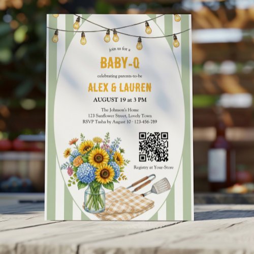 Sage Green Baby Q Sunflower Neutral Baby Shower Invitation