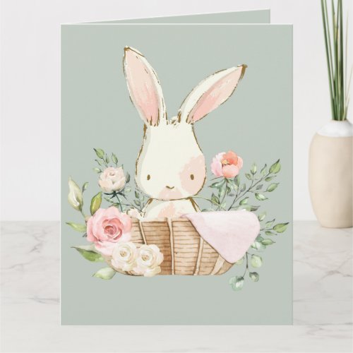 Sage Green Baby Rabbit Blank  Card