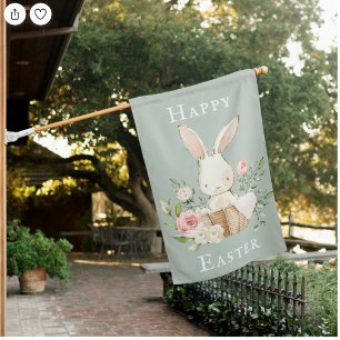 Sage Green Baby Rabbit Happy Easter Holiday House Flag