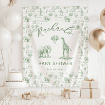 Sage Green Baby Shower Banner Safari Toile