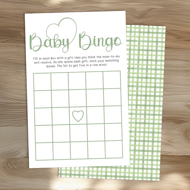 Sage Green Baby Shower Bingo Game Card Flyer (Baby Bingo Game Card)
