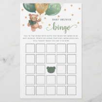 Sage Green Baby Shower Bingo Game Teddy Bear